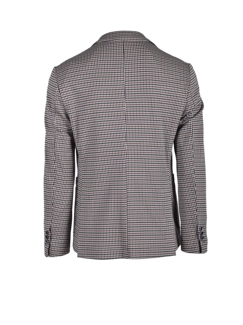 Domenico Tagliente Blue/Brown Houndstooth Tailored Blazer