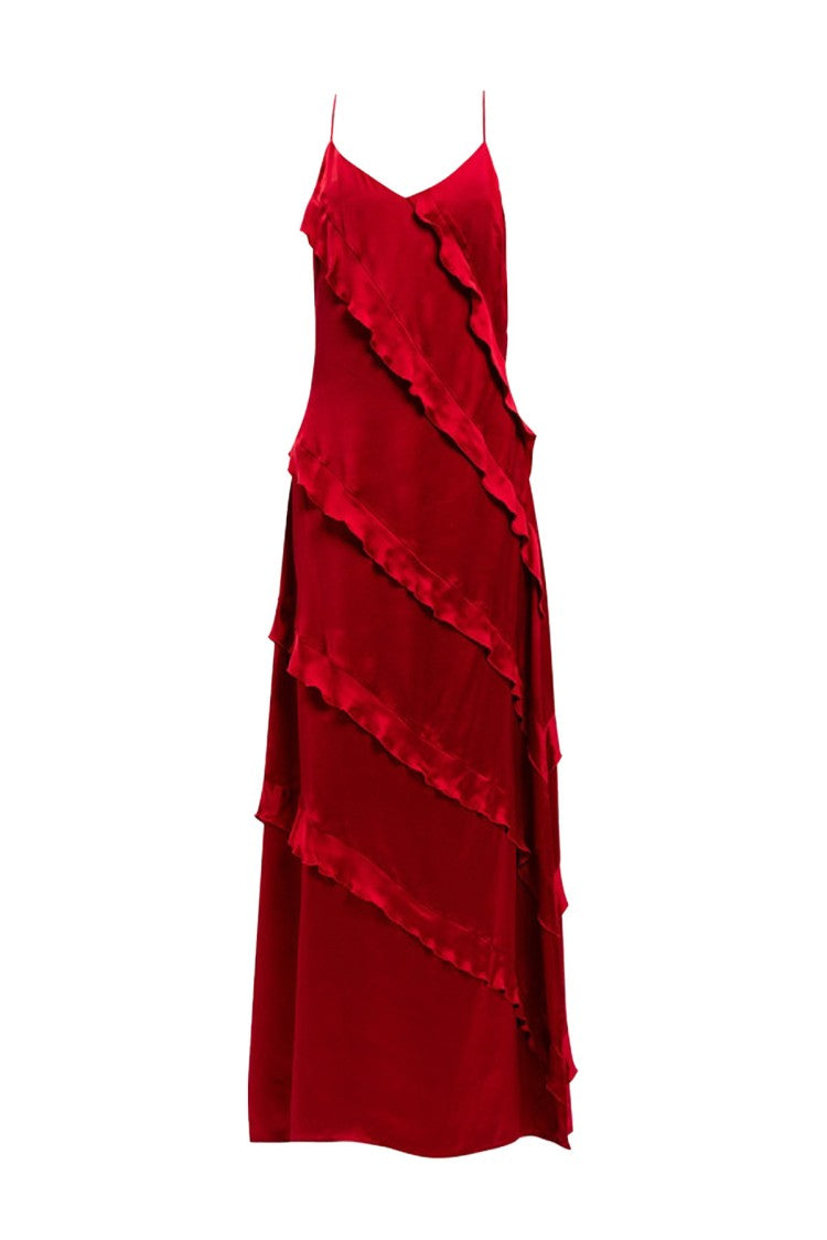 Twin-Set Red Sleeveless V-Neck Viscose Maxi Dress