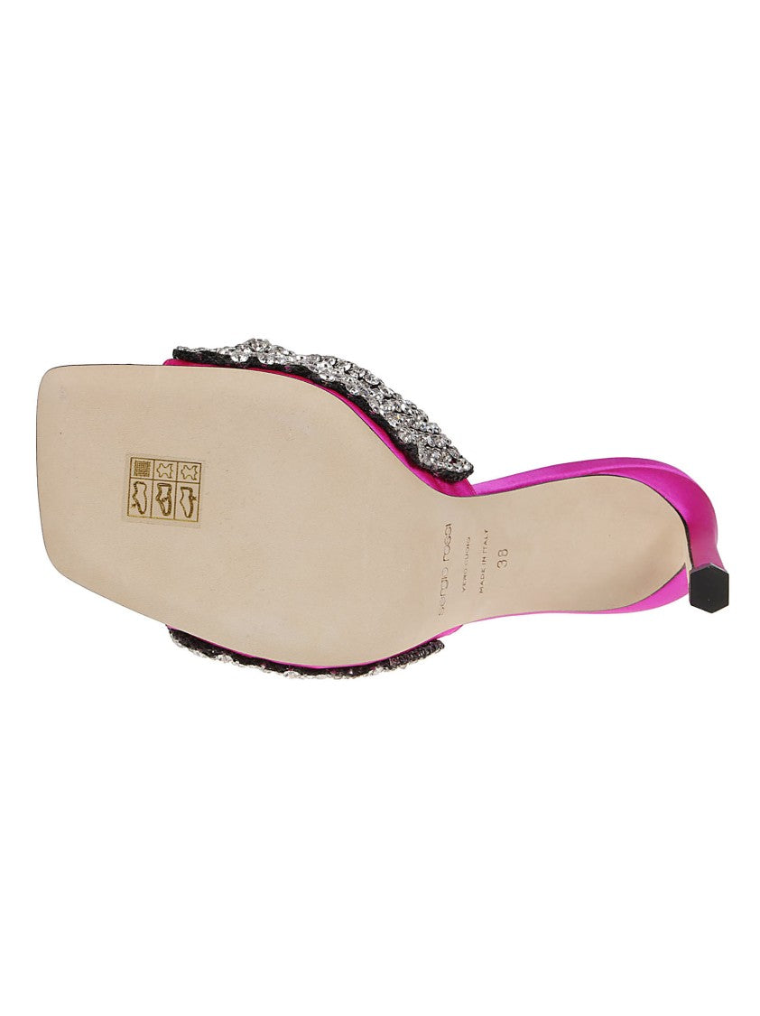 Sergio Rossi Sr Tyra Magenta Satin Mules