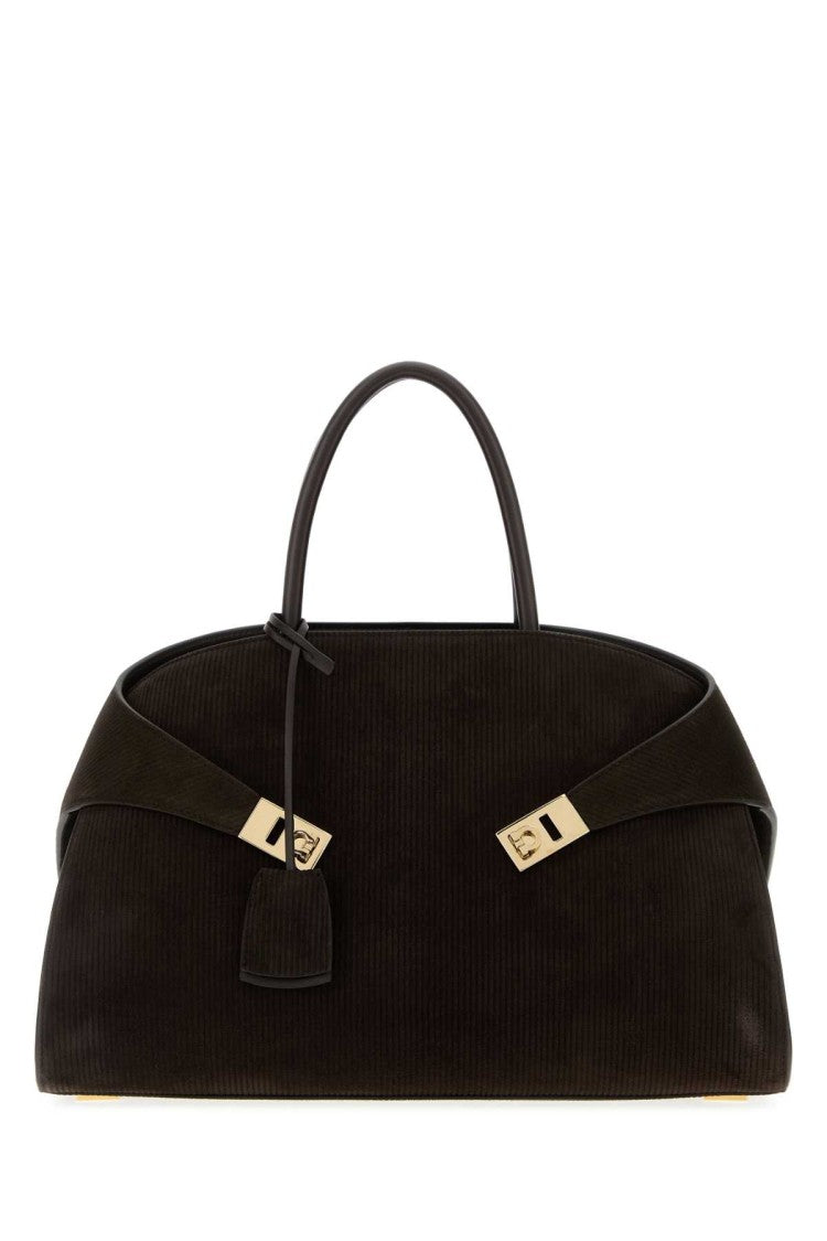 Salvatore Ferragamo Dark Brown Suede Medium Hug Handbag