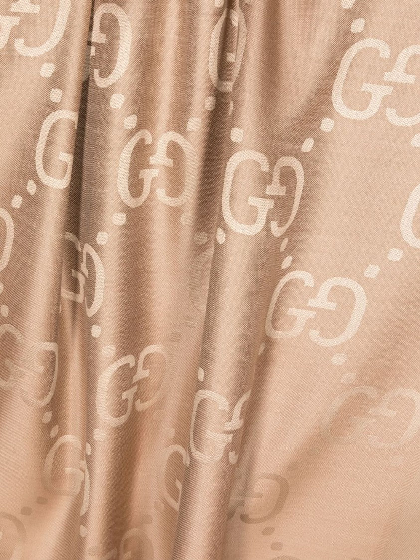 Gucci Beige Double G Jacquard Wool-Silk Scarf
