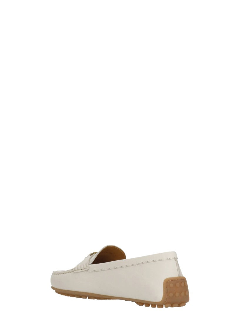 Tod's Ivory Front Metal Logo Loafers