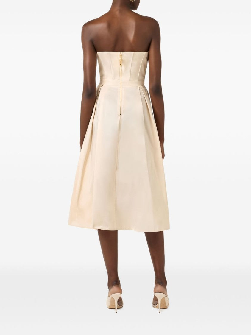 Elisabetta Franchi Cream Off-The-Shoulder 3D Floral Evening Dress