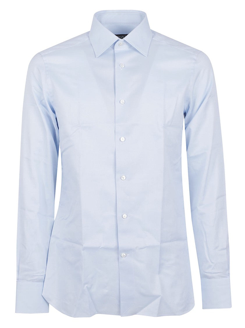 Zegna Long-Sleeve Tailored Shirt With Pointed Collar And Textured Finish