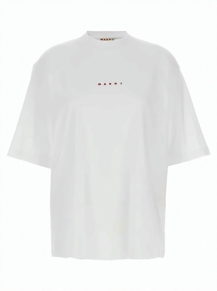 Marni Relaxed Fit White Cotton T-Shirt With Centered Logo