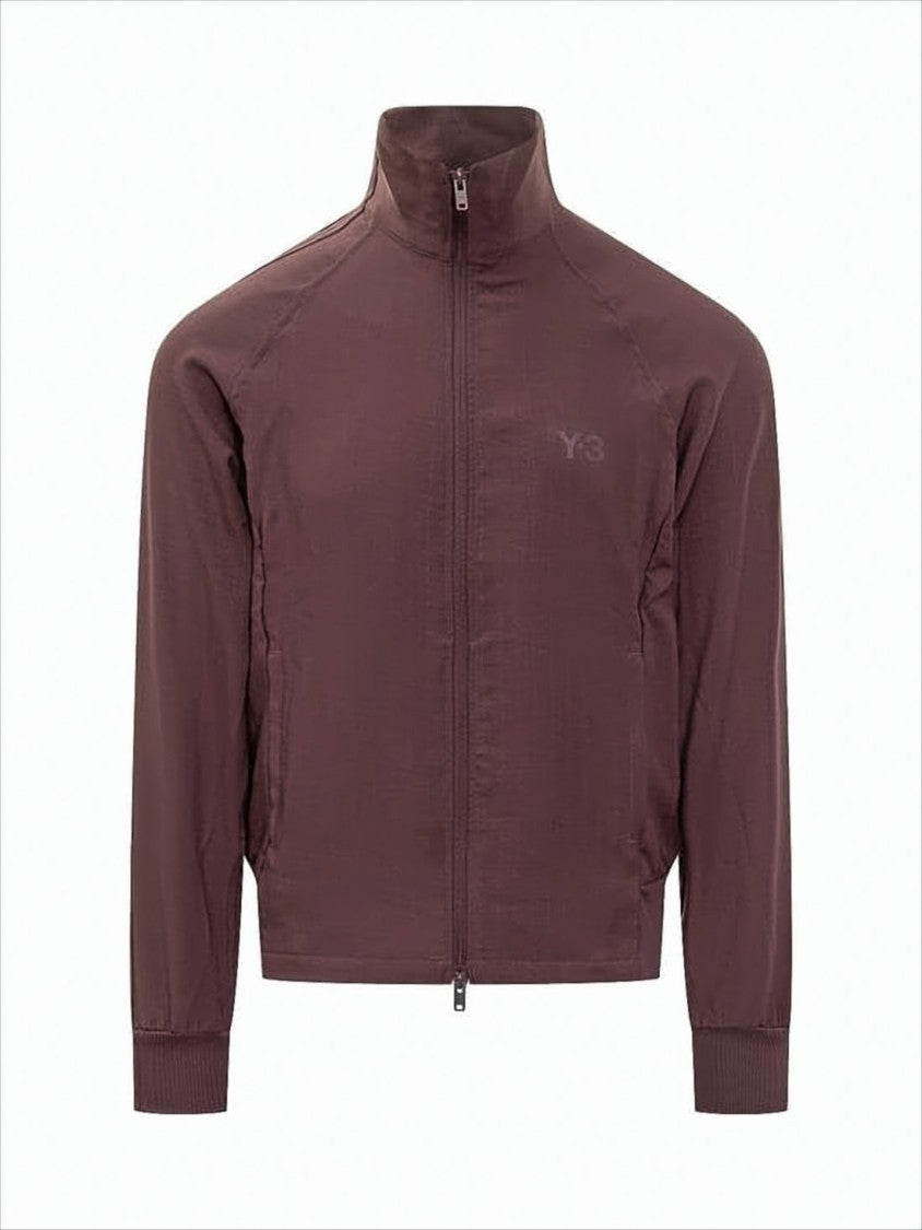 Y-3 High Collar Brown Polyester Jacket With Zipper Closure
