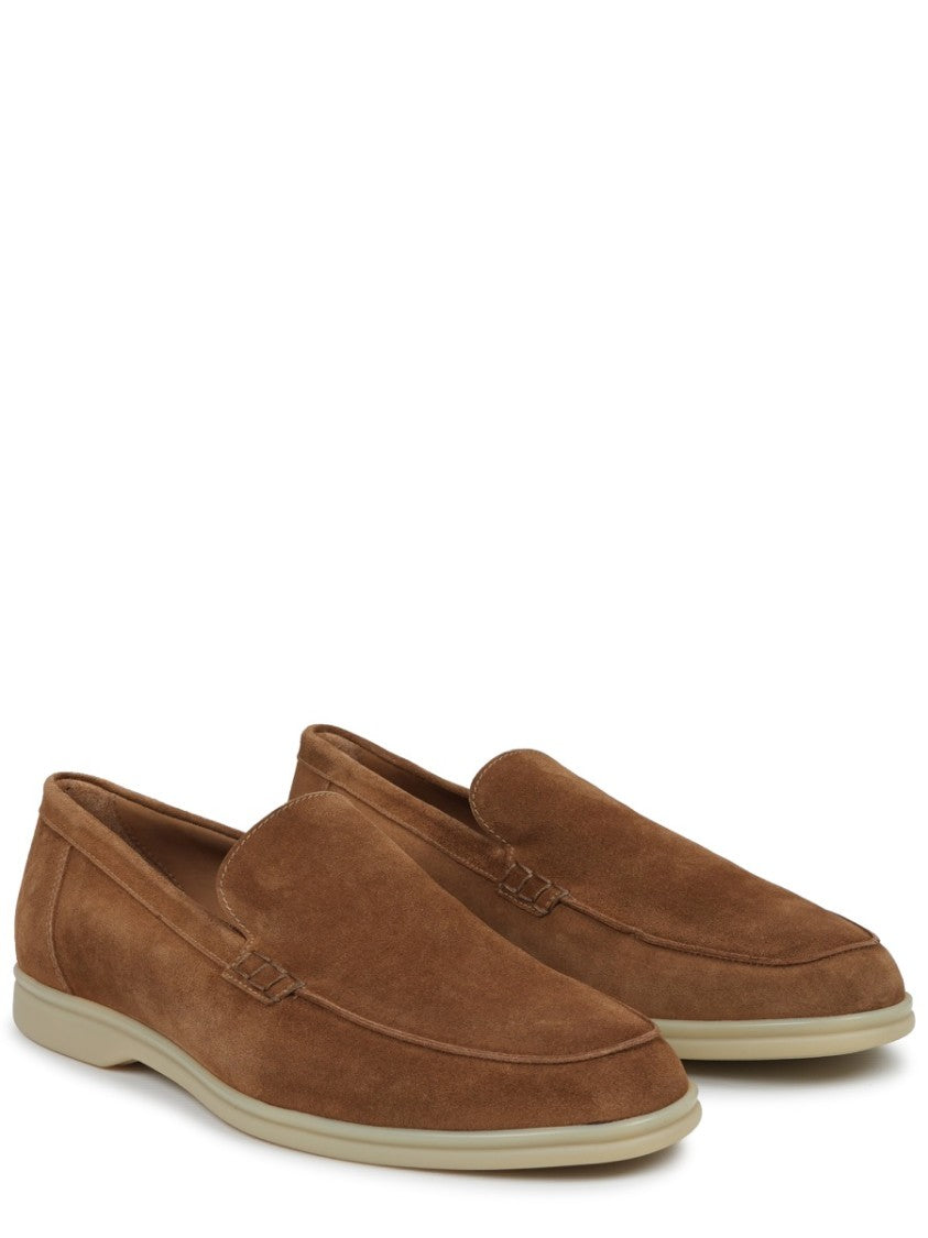 Mille885 Brown Rounded Toe Suede Calfskin Loafers