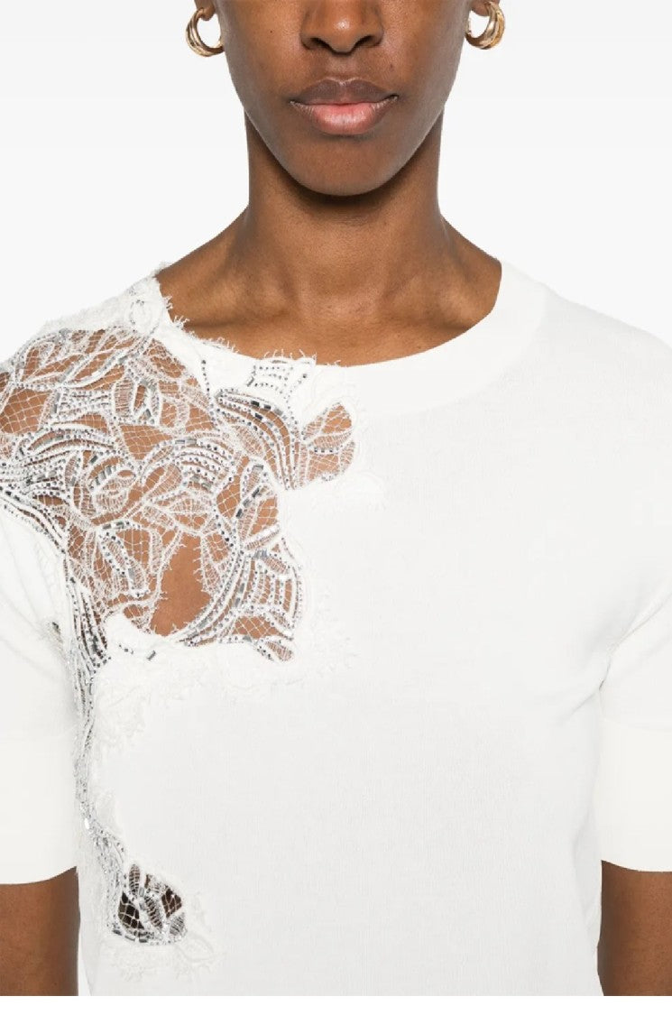 Ermanno Scervino Short-Sleeved Top With Delicate Lace Detail