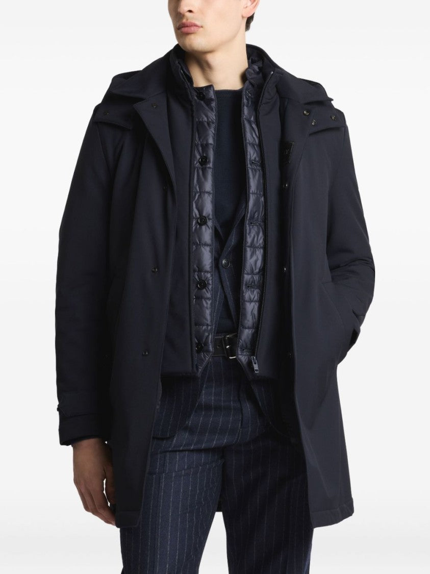 Fay Navy Blue Classic Coat With Removable Inner Layer And Hood