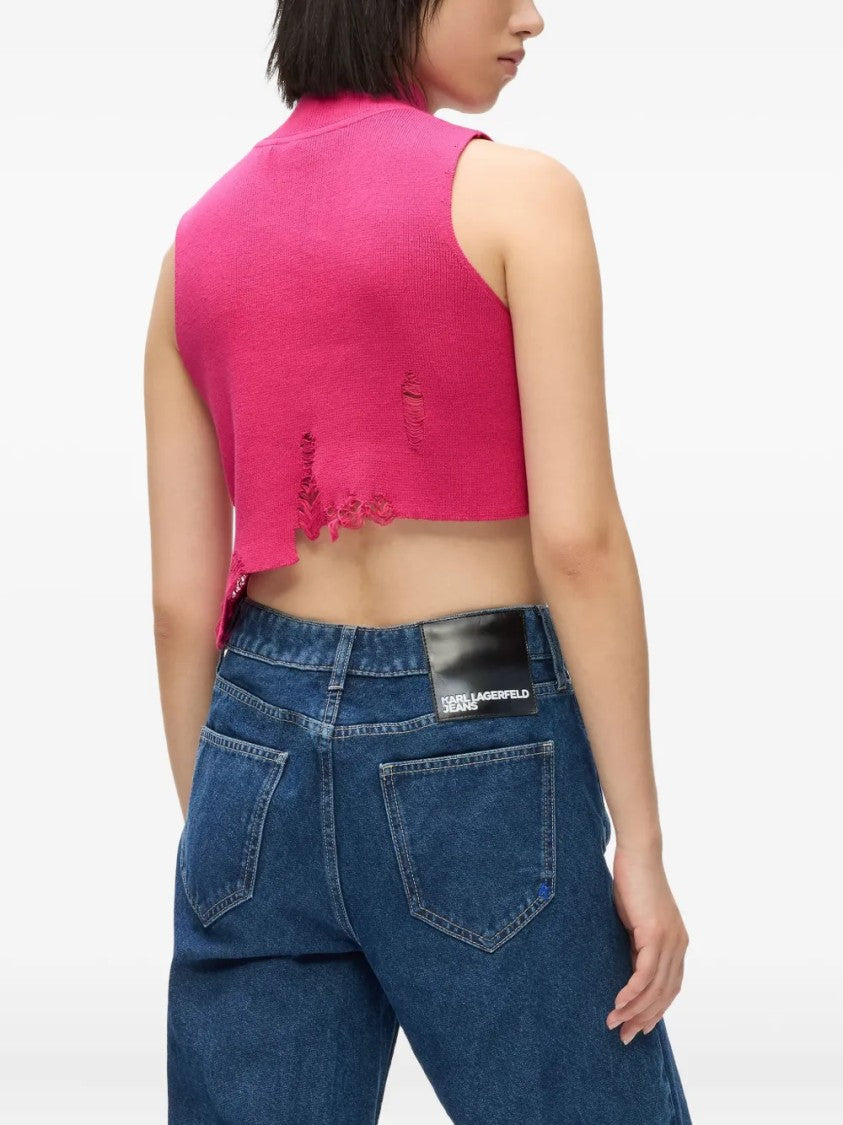 Karl Lagerfeld Sleeveless Crop Top With High Neckline