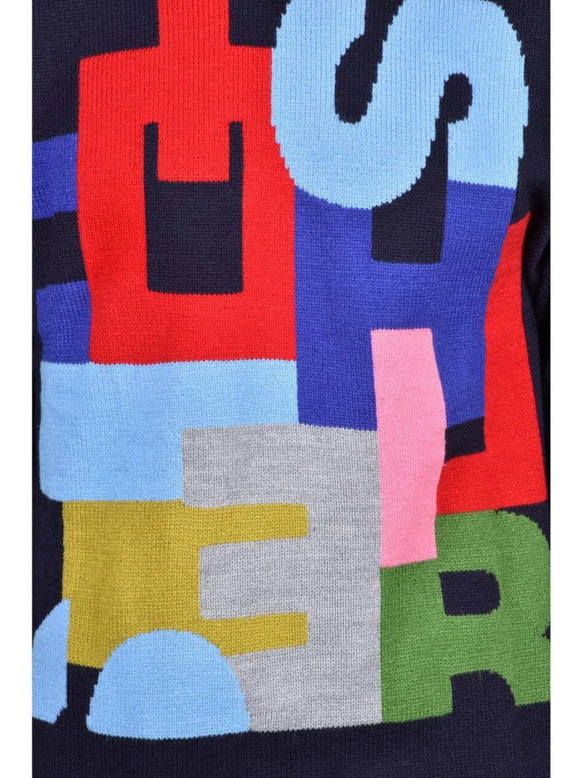 Comme Des Garçons Multicolor Graphic Acrylic-Blend Crewneck Sweater