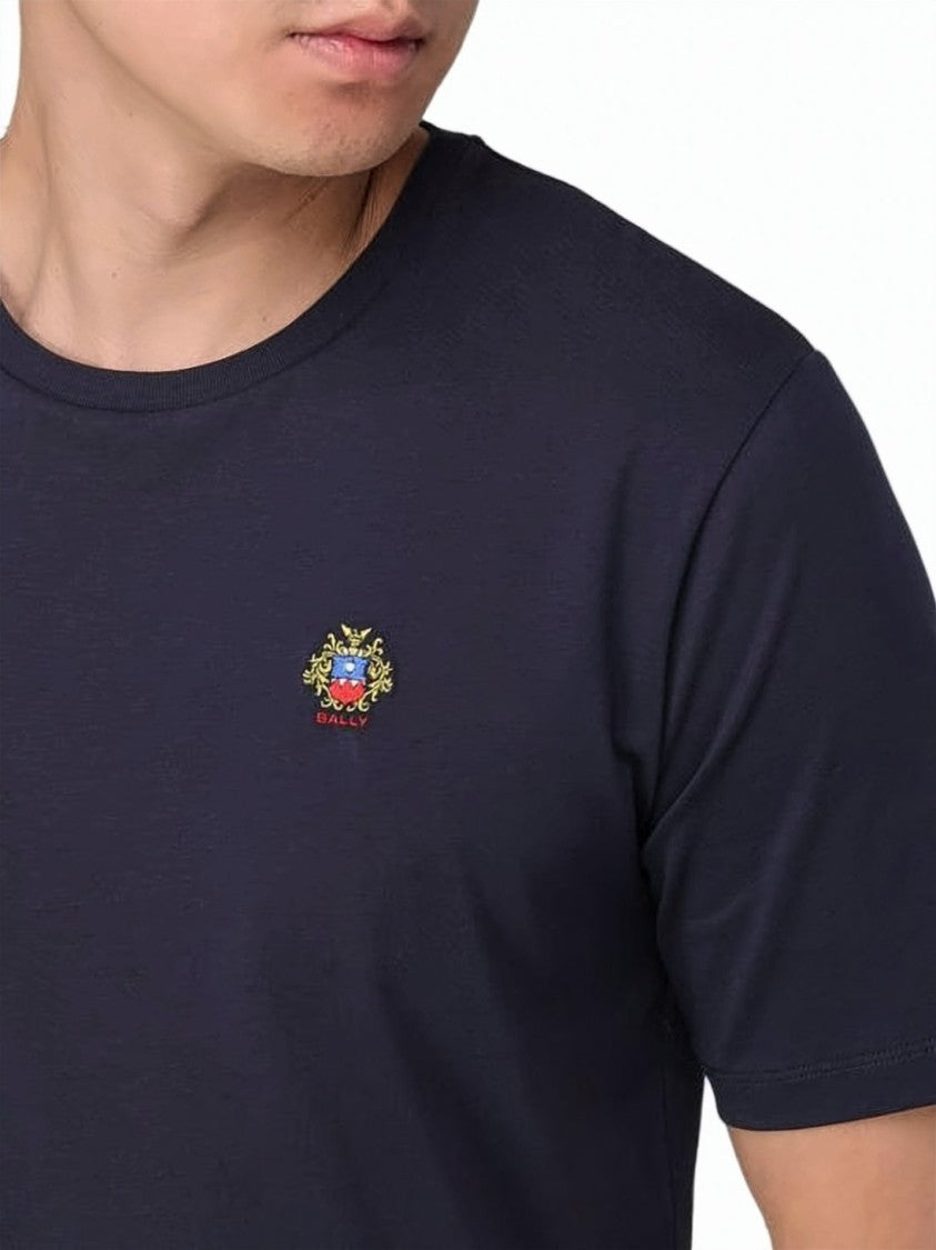Bally Blue Solid Cotton Embroidered Emblem T-Shirt