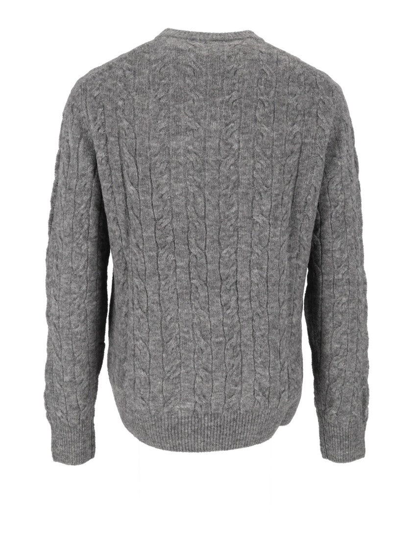 Ballantyne Textured Cable Knit Round Neck Sweater