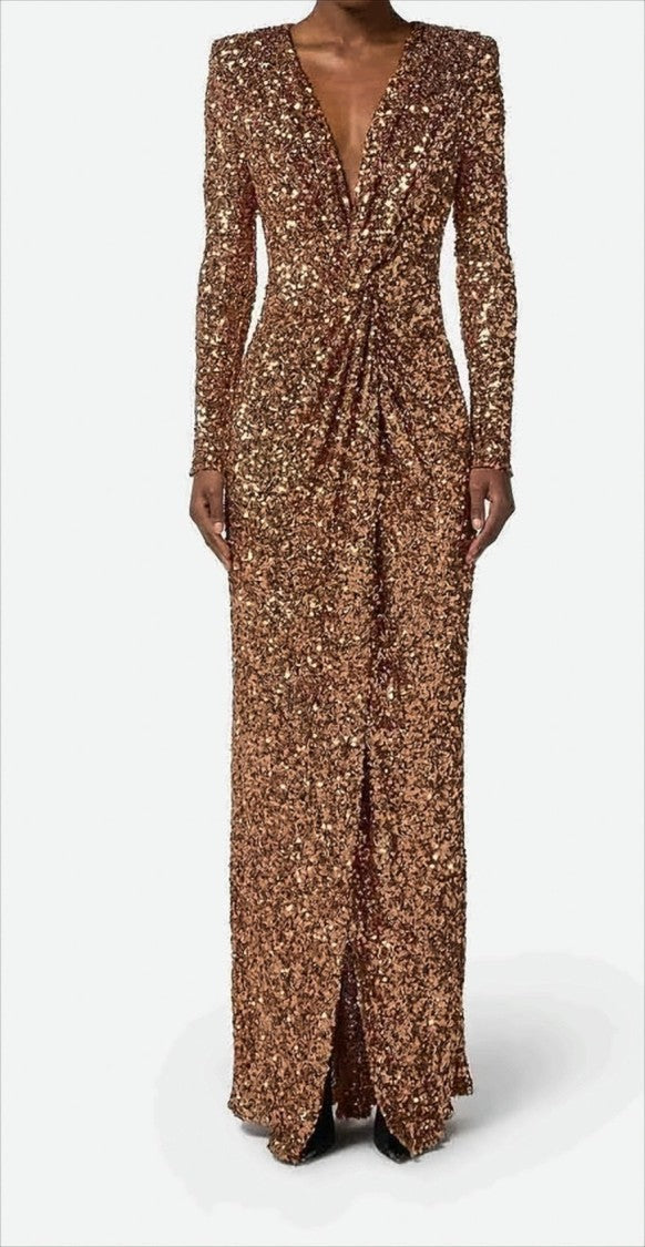 Elisabetta Franchi Sequined Evening Dress With Structured Shoulders
