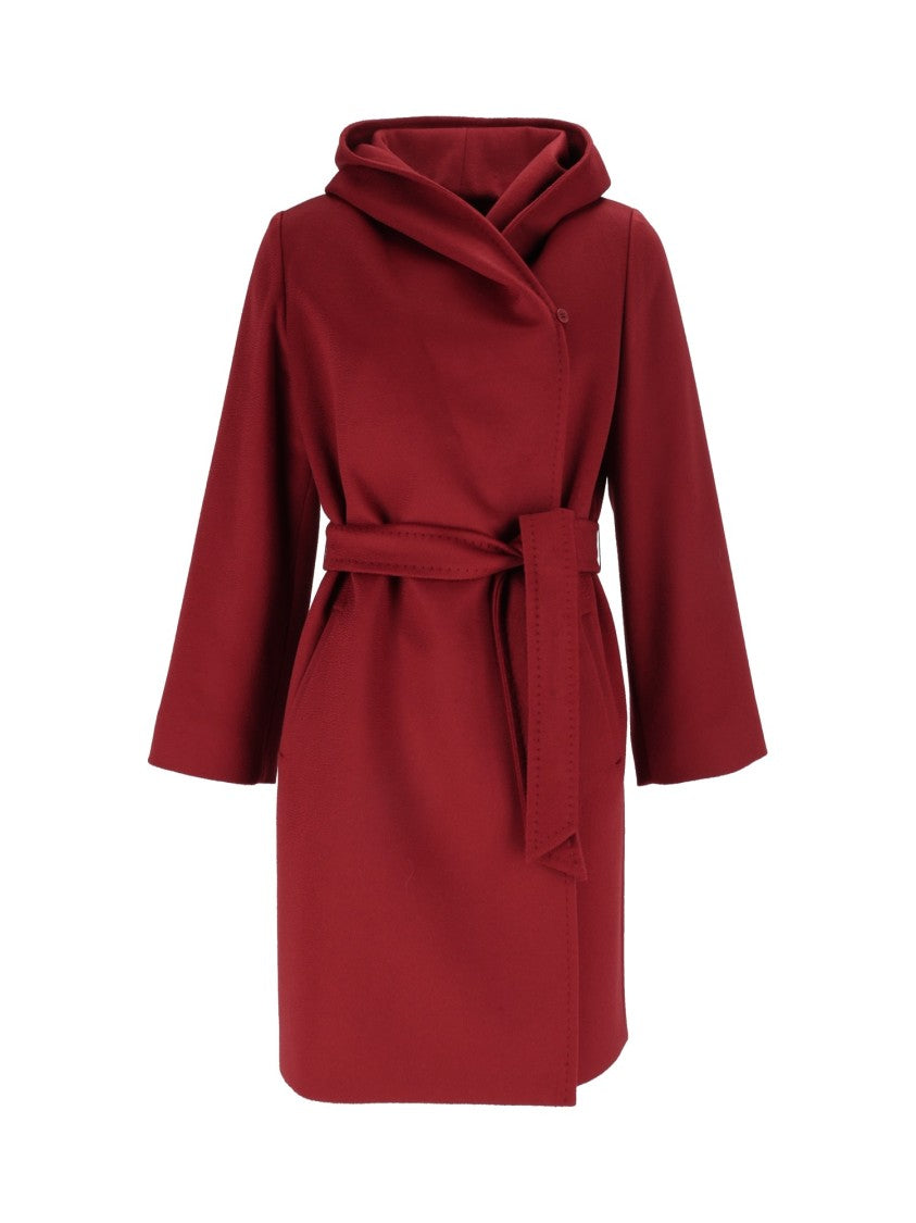 Max Mara Red Newmang Hooded Belted Wrap Coat