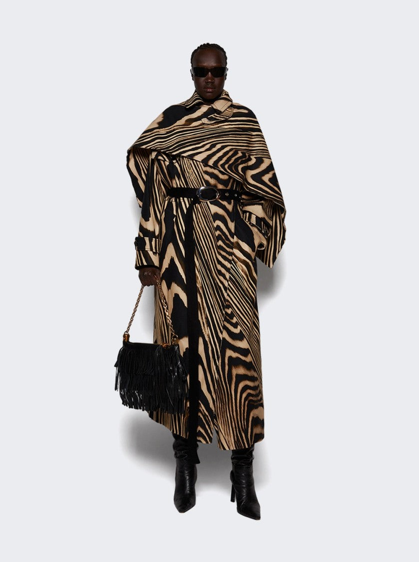 David Koma Zebra Print Trench Coat With Removable Overlay - Beige And Black