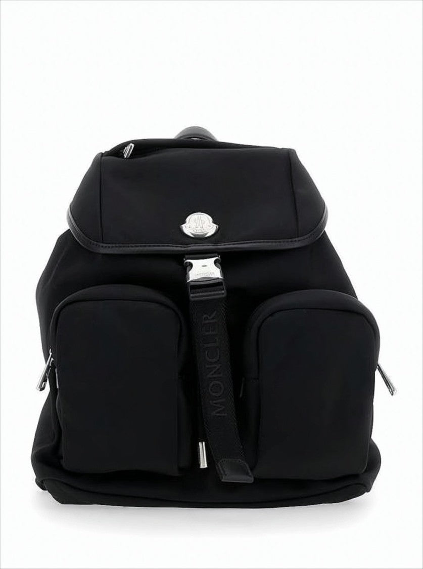 Moncler Structured Black Backpack With Metallic Accents