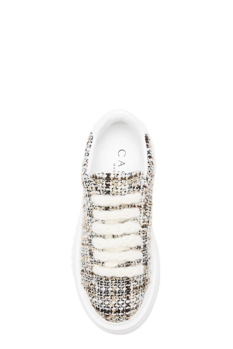 Casadei Beige Tweed-Effect Lace-Up Platform Sneakers