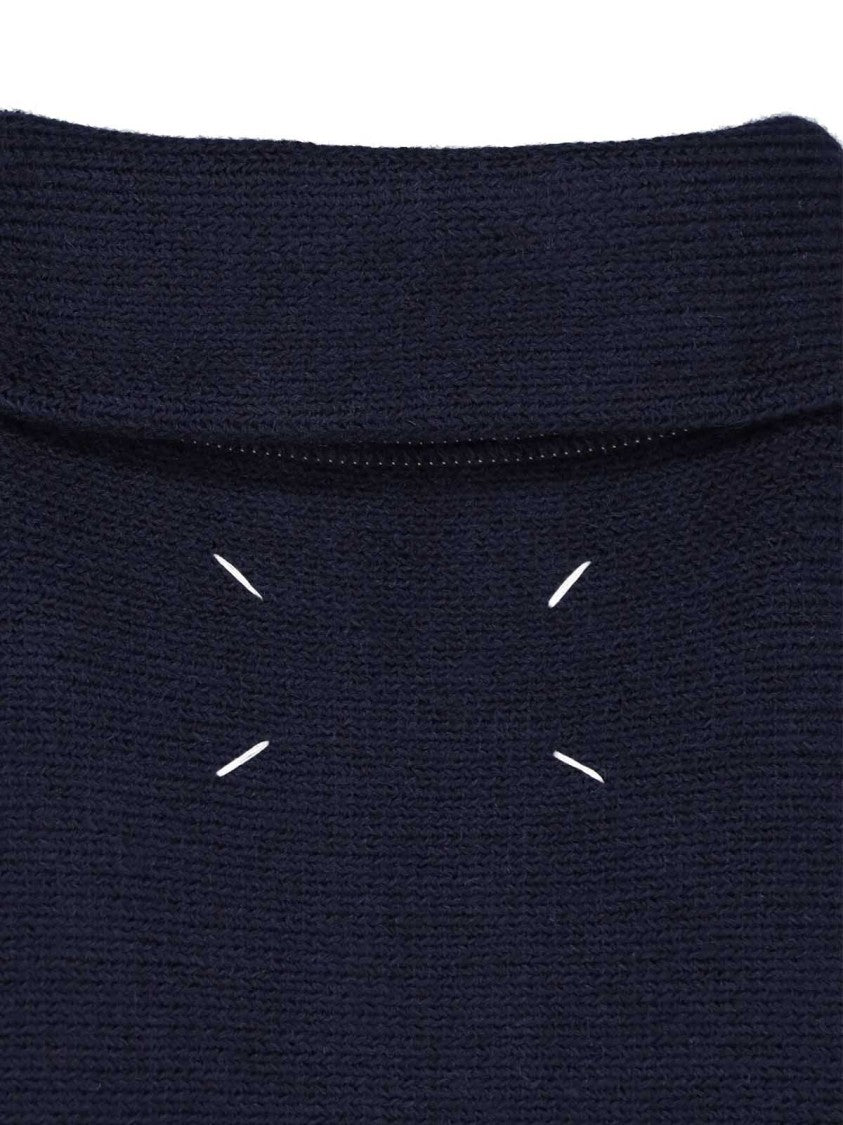 Maison Margiela Navy Wool Sweater With Half-Zip Closure And Contrast Details