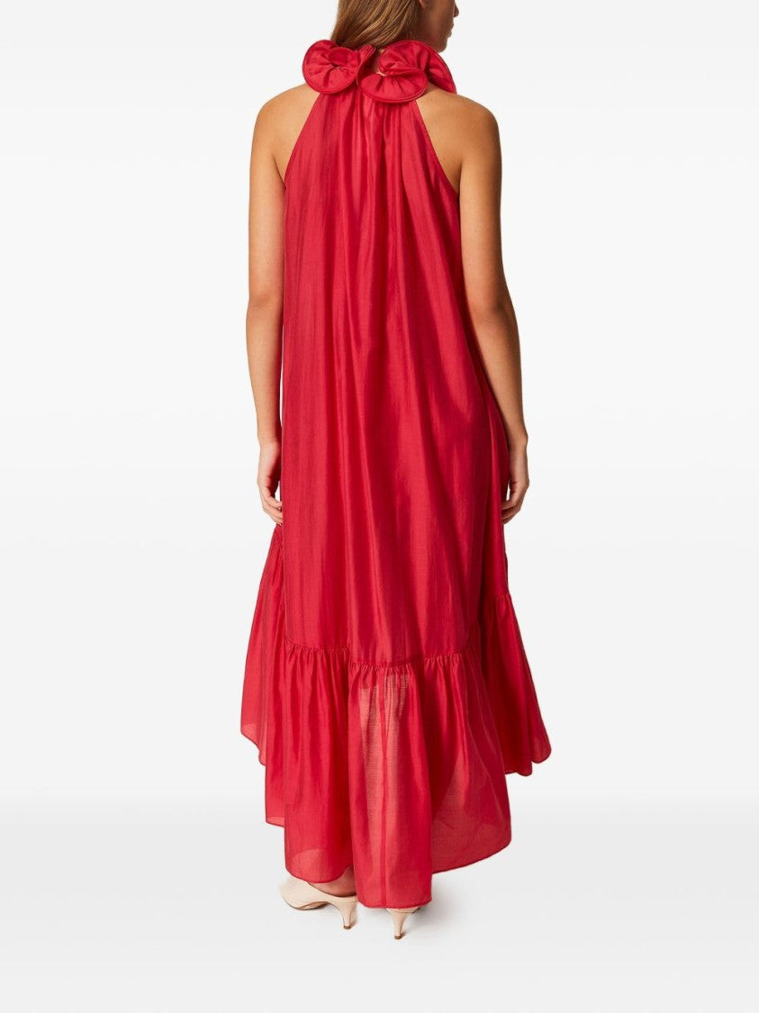 Twin-Set Magenta Voile Midi Dress With Asymmetric Hem