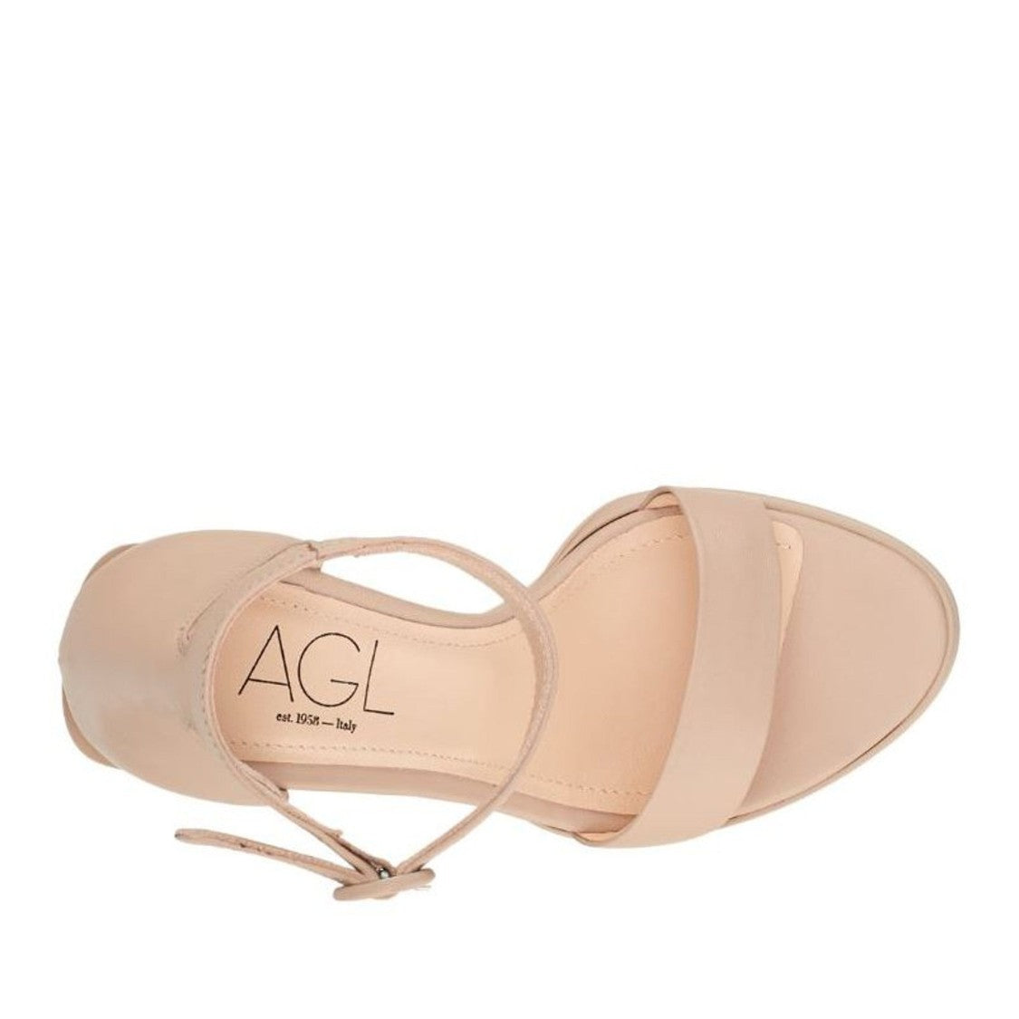 Agl Beige Janis Leather High Block Heel Sandals
