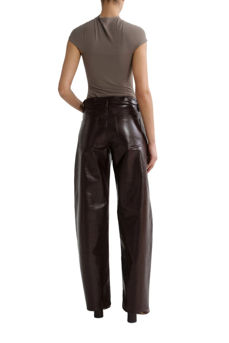 Agolde Dark Red Arc Recycled Leather Wide-Leg Jeans