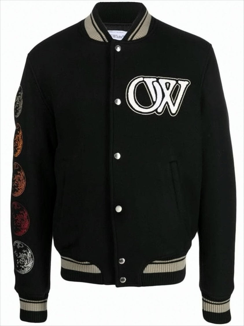 Off-White Contrast-Trim Black Wool Blend Bomber Jacket