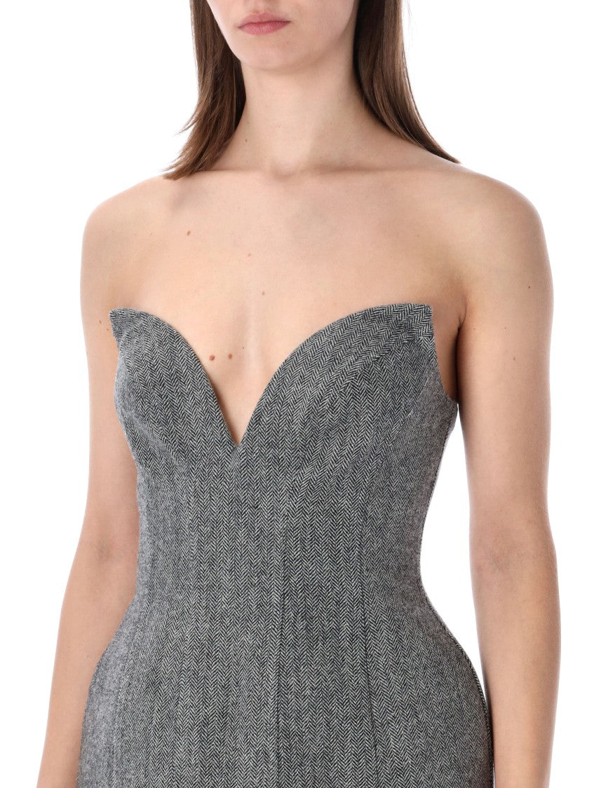 Self-Portrait Herringbone Off Shoulder Structured Mini Dress