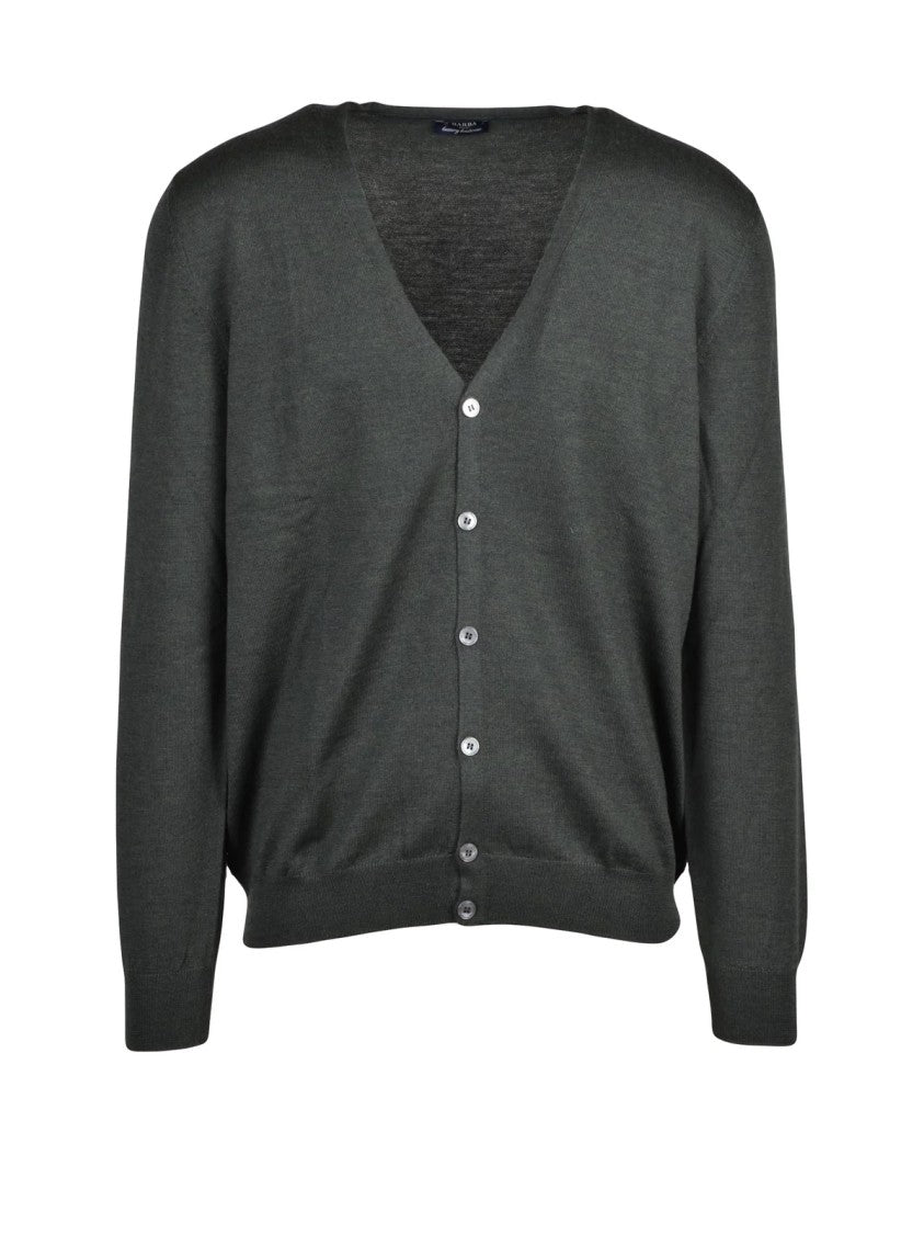 Barba Napoli Green Virgin Wool V-Neck Cardigan