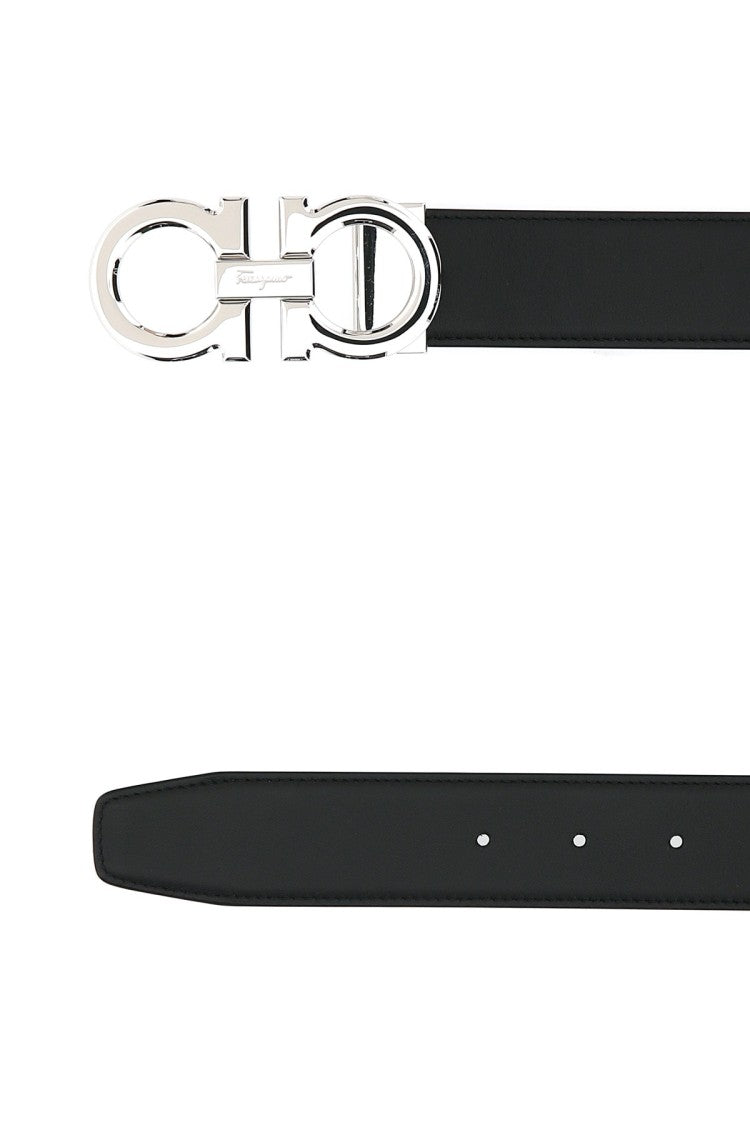 Salvatore Ferragamo Double Adjustment Black Leather Belt With Polished Buckle