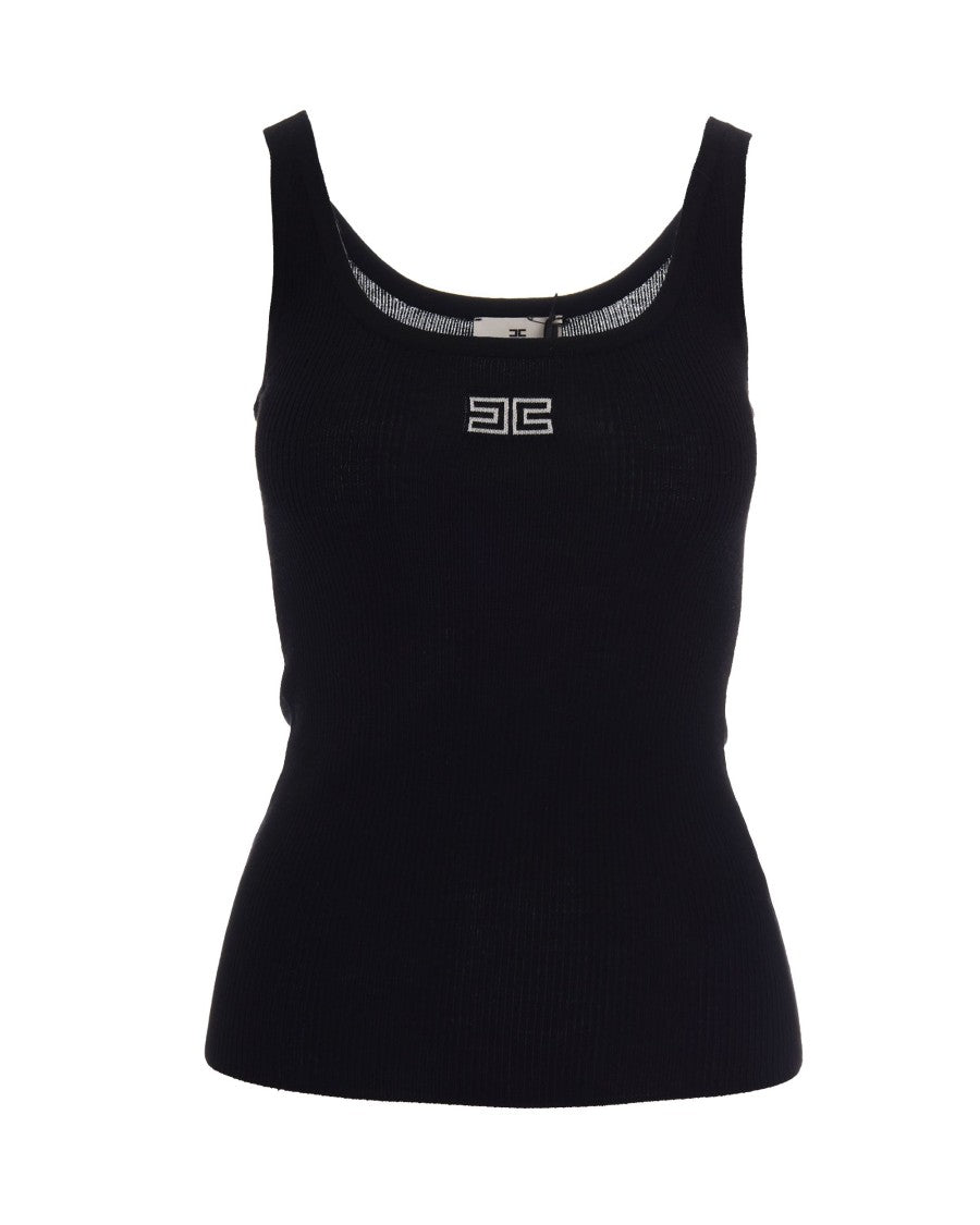 Elisabetta Franchi Fitted Ribbed Knit Tank Top With Tubular Edging