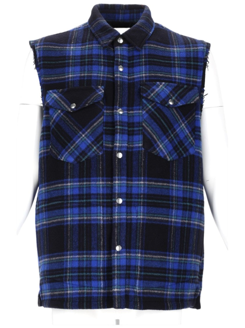 Department 5 Sleeveless Plaid Shirt With Button-Down Front And Flap Pockets