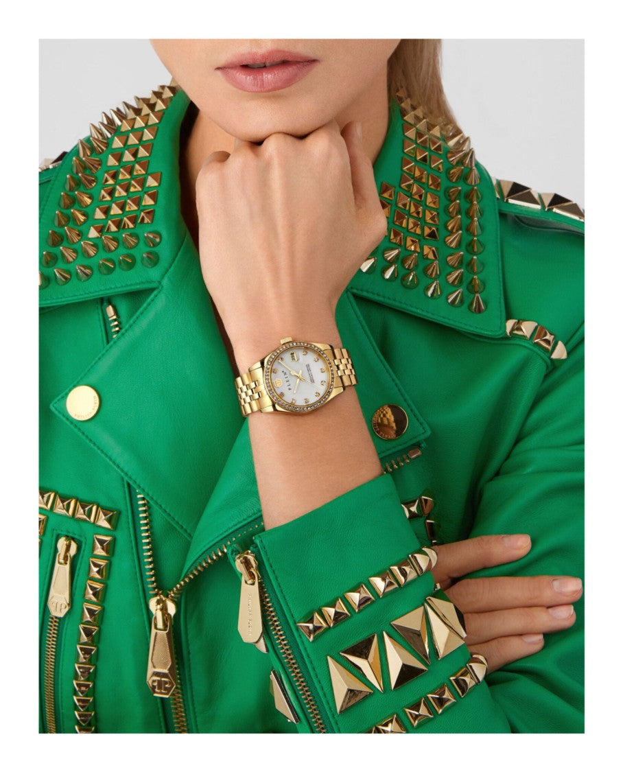 Philipp Plein Date Superlative Crystal Watch With Mother Of Pearl Dial
