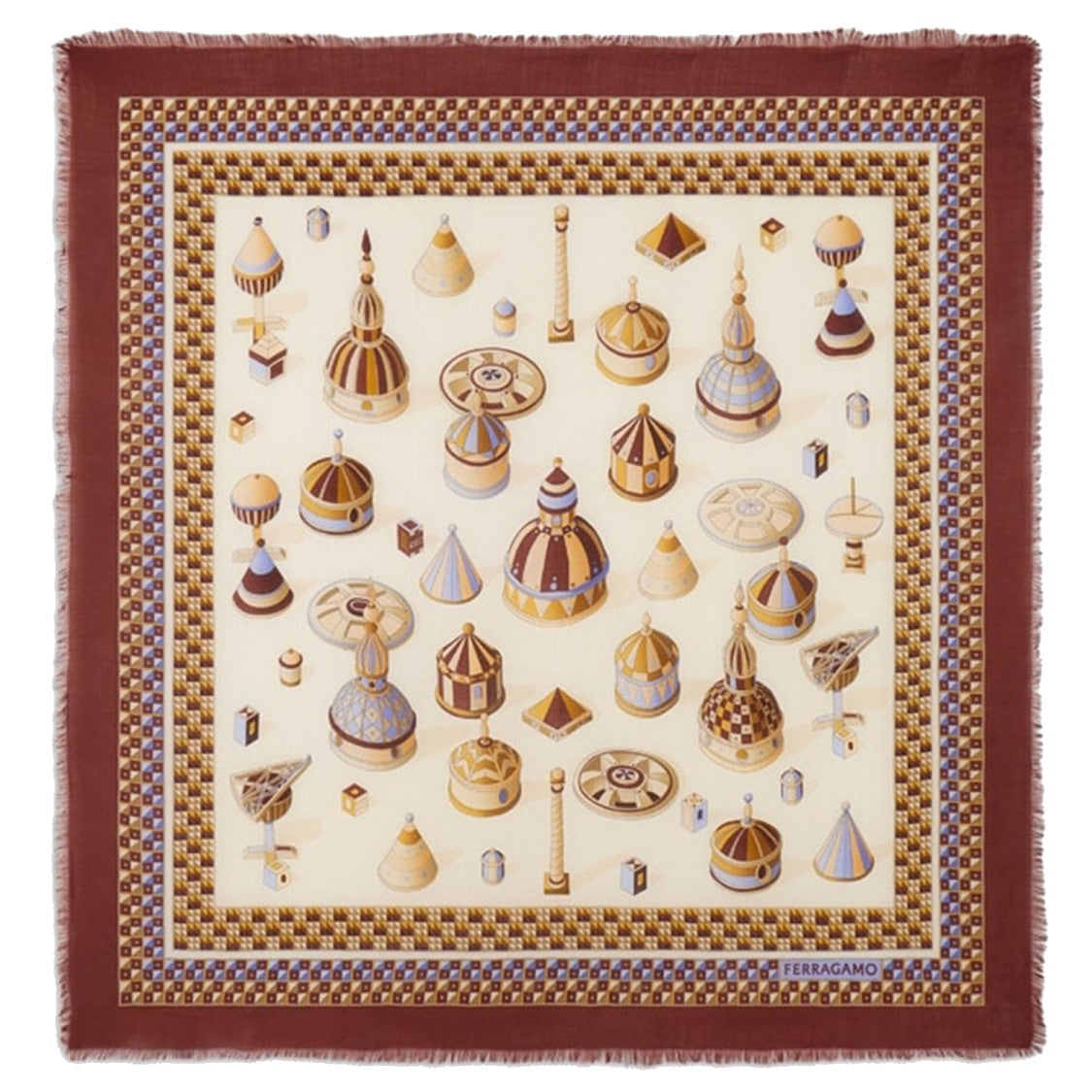 Salvatore Ferragamo Silk Scarf Featuring Nadir Print With Intricate Border