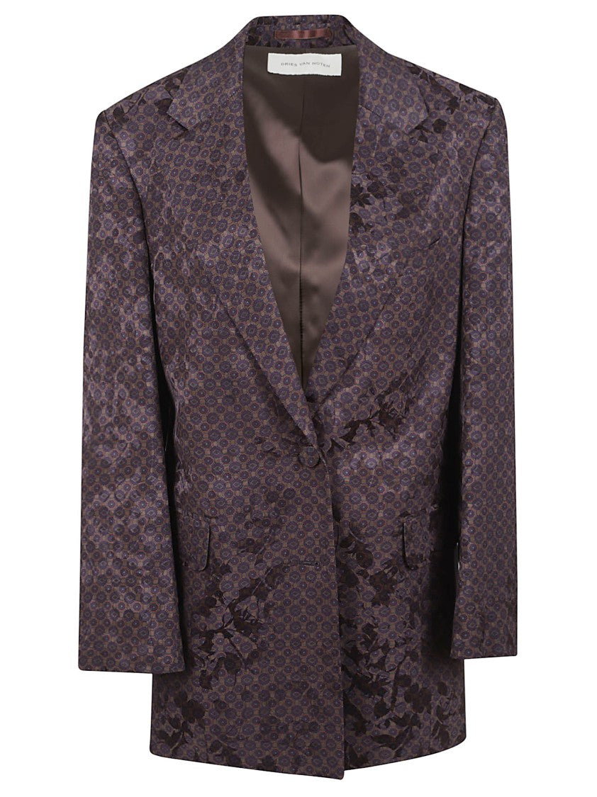 Dries Van Noten Silk Tie-Pattern Blazer With Notch Lapels