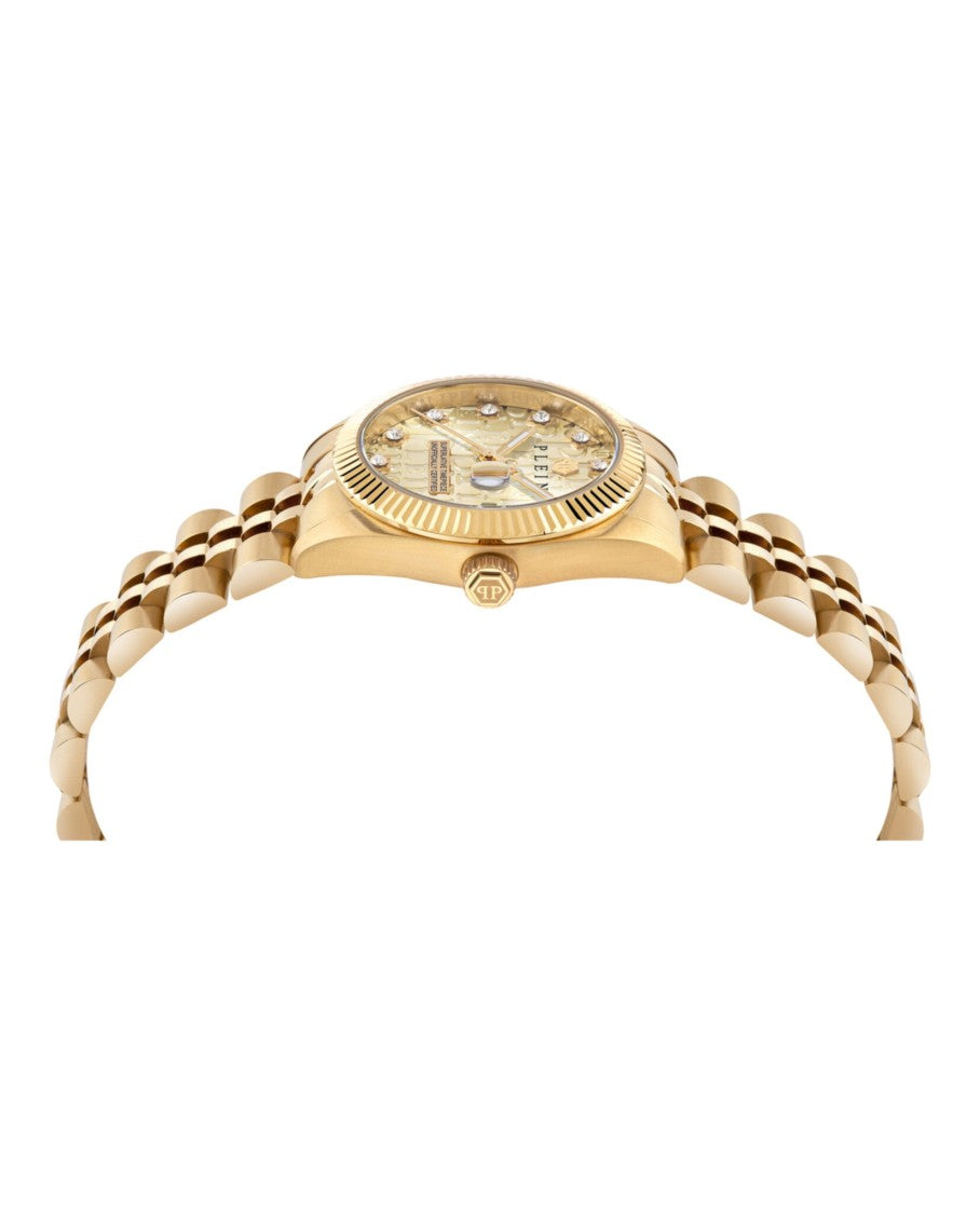 Philipp Plein Date Superlative Crystal Watch With Gold Guilloche Dial
