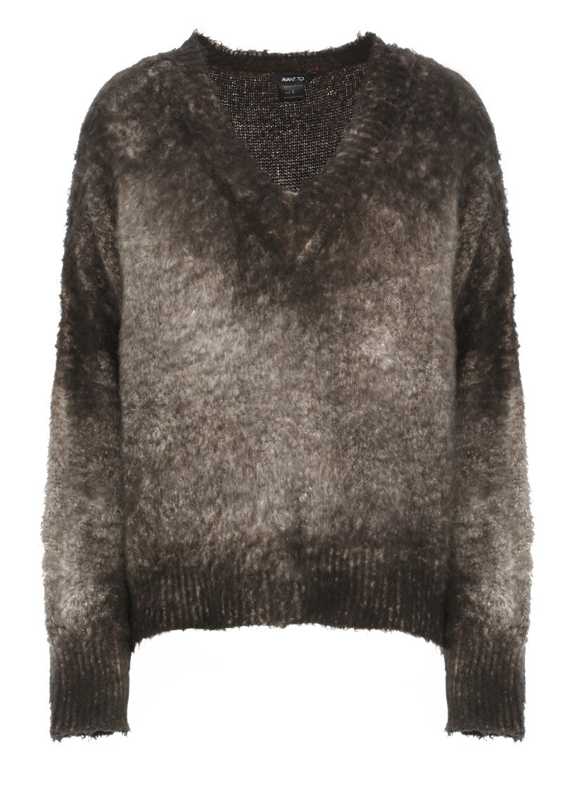 Avant Toi Deep V-Neck Cotton Blend Sweater