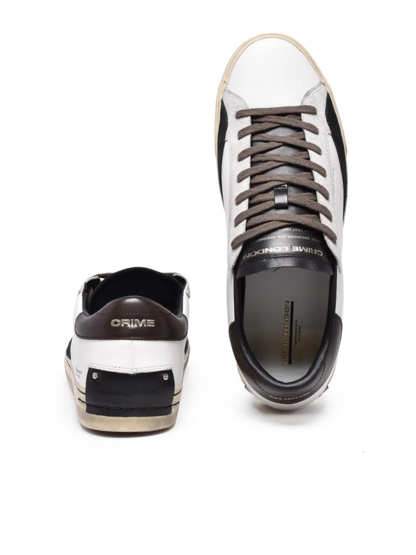 Crime London White Leather Distressed Sneakers