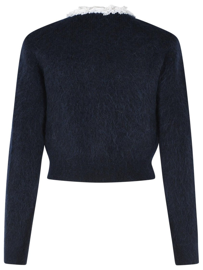 Self-Portrait 'Flower' Navy Alpaca Blend Cardigan