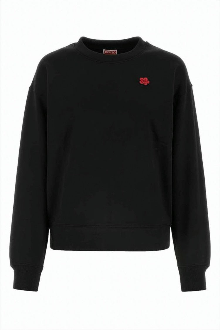 Kenzo Long-Sleeve Black Top With Embroidered Floral Detail