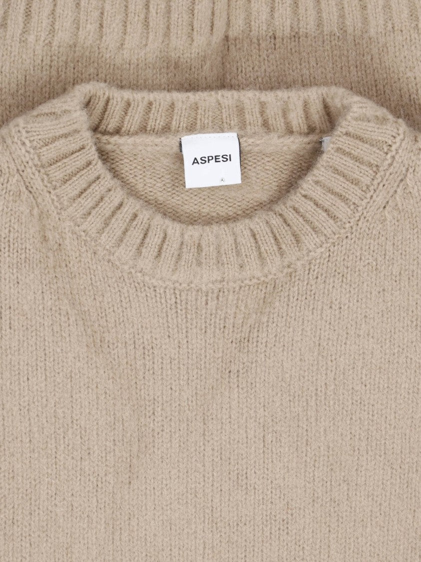 Aspesi Beige Wool Ribbed Crewneck Sweater