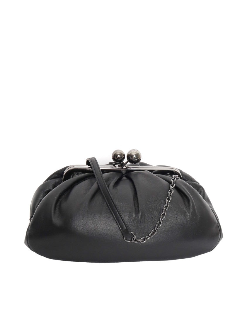 Max Mara Black Cubico Gathered Ruched Leather Clutch
