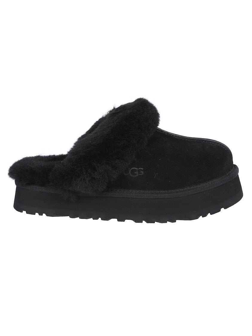 Ugg Plush Lined Black Slip-On Sandals With Thick Sole