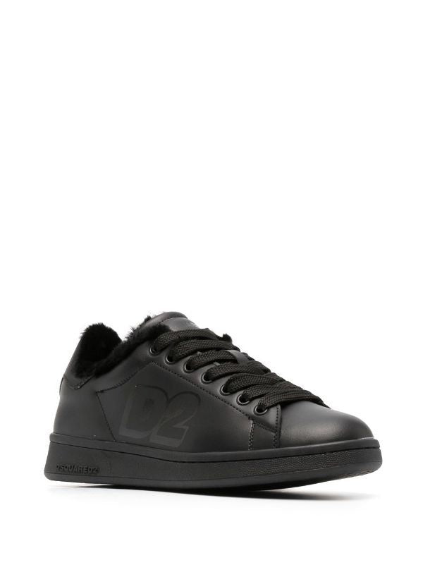 Dsquared2 Smooth Leather Low-Top Sneakers With Plush Fur-Lined Collar