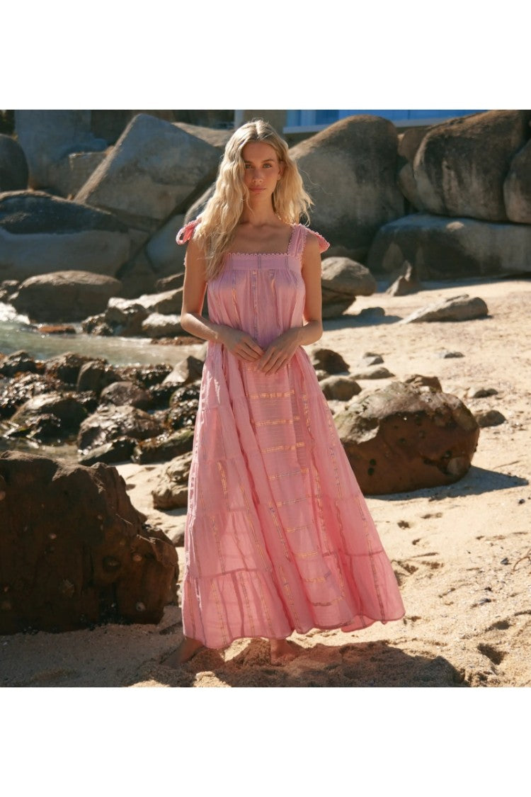 Miss June Long Aly Dress In Striped Cotton Lurex Blue