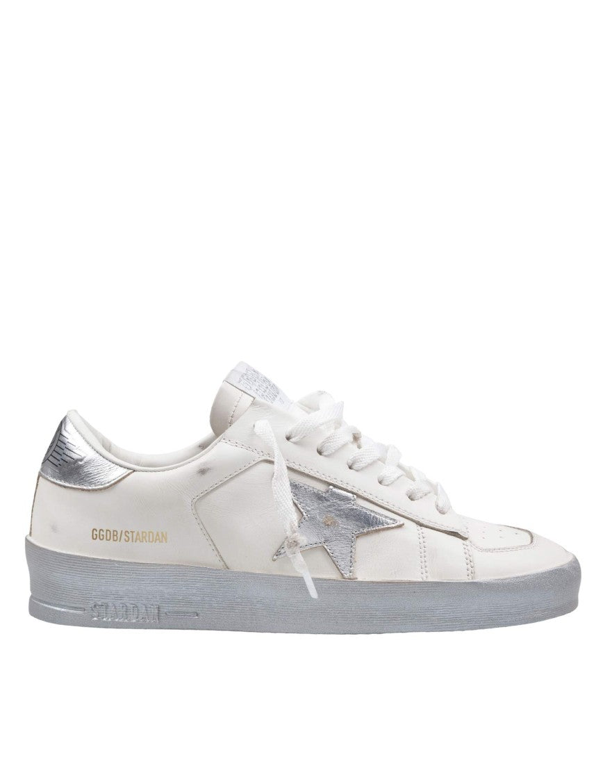 Golden Goose Stardan Leather Sneakers, White And Silver