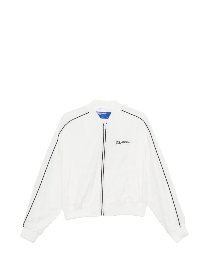 Karl Lagerfeld Cropped Bomber Jacket With Black Piping