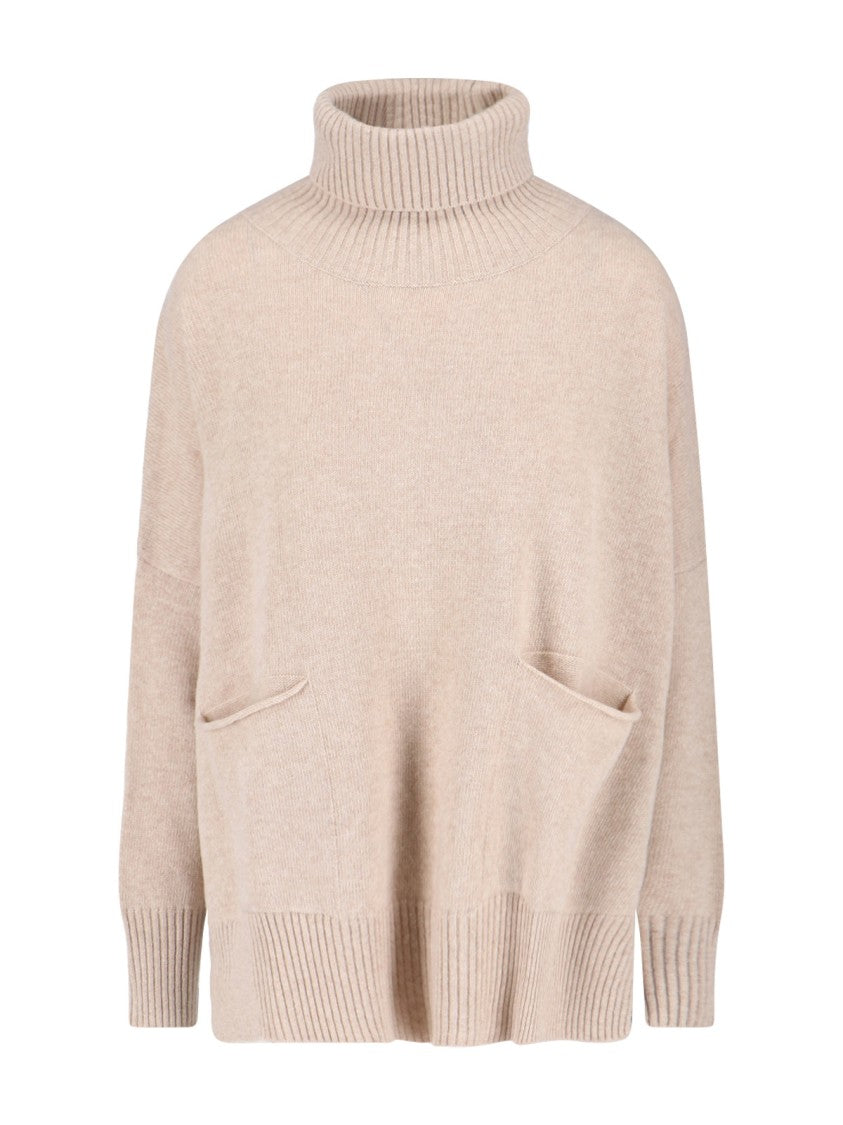 Ma'ry'ya High Neck Cashmere And Virgin Wool Sweater With Side Slits