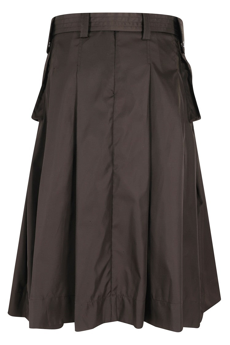 Ganni Brown Duchesse Flap Pocket Pleated Polyamide Midi Skirt