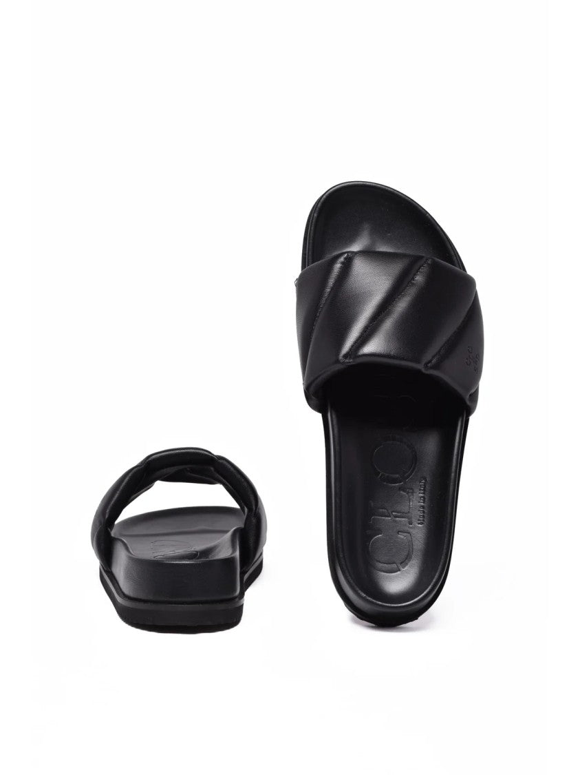 Closed Black Minimalist Leather Slide Sandals